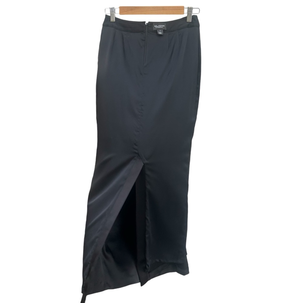 St. John Couture Liquid Satin Maxi Skirt Sz 2 Back Slit Packets QuietLuxury - Picture 15 of 16